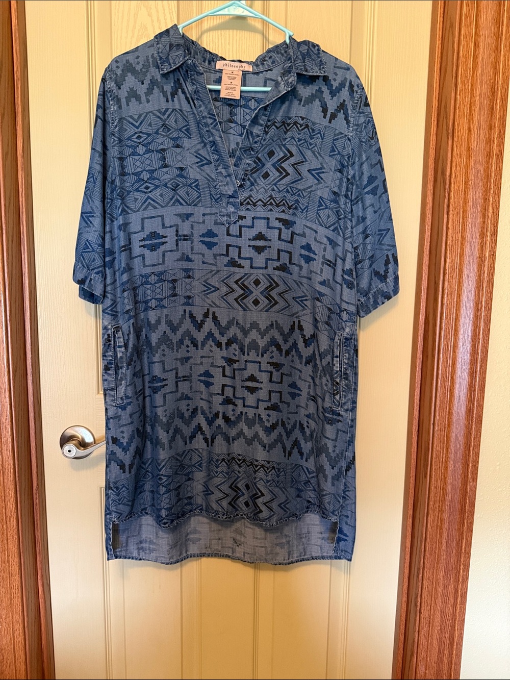 Philosophy Navy Aztec-Pattern Short-Sleeve Button Down Shirt